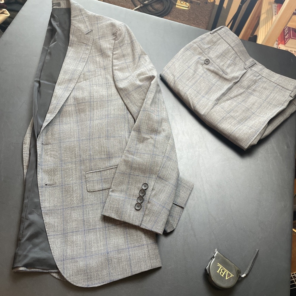 Hugo Boss "Novan6/Ben2" Reda Slim Fit Gray Blue Plaid 38S Pants 32X29 Perfect